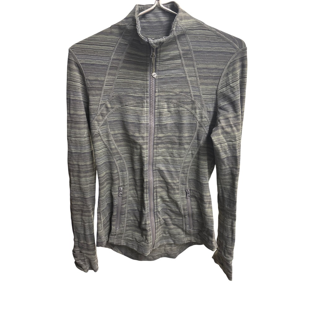 Vintage Lululemon Define Jacket Space Dye Grey Green Full Zip Thumbholes Size 8